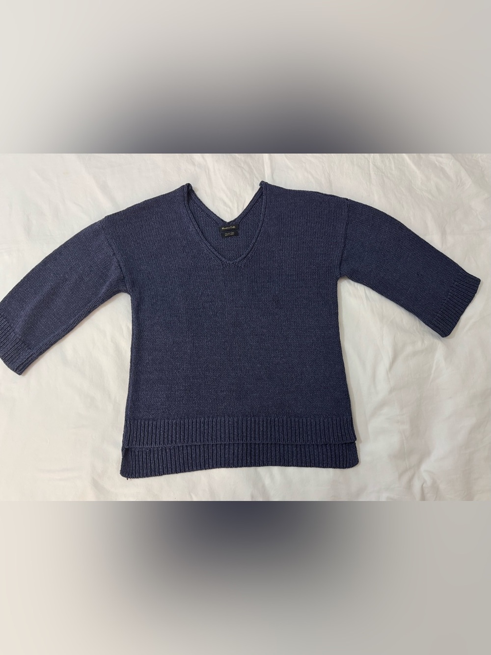 Massimo Dutti  navy jumper tunic Loose viscose knit 3/4 sleeves V neck Size L(M)